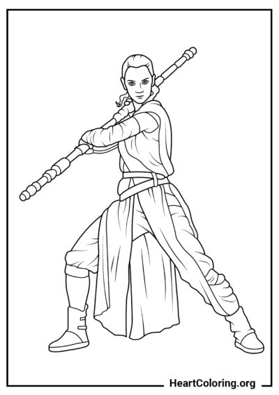 Rey en Position de Combat - Coloriages Star Wars