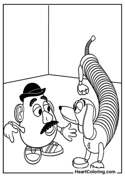 Slinky Dog and Mr. Potato Head - Toy Story Coloring Pages