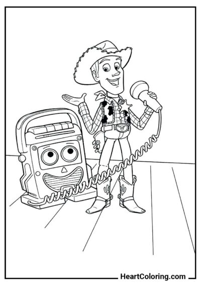 Woody with a microphone - Toy Story Coloring Pages