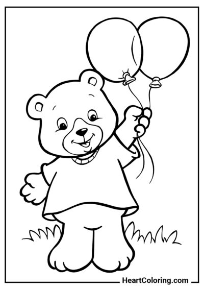 Bear with balloons - Bears Coloring Pages