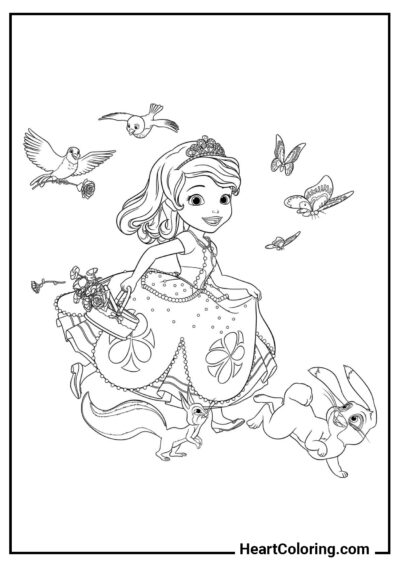 Catching Up with Friends - Sofia the First Coloring Pages