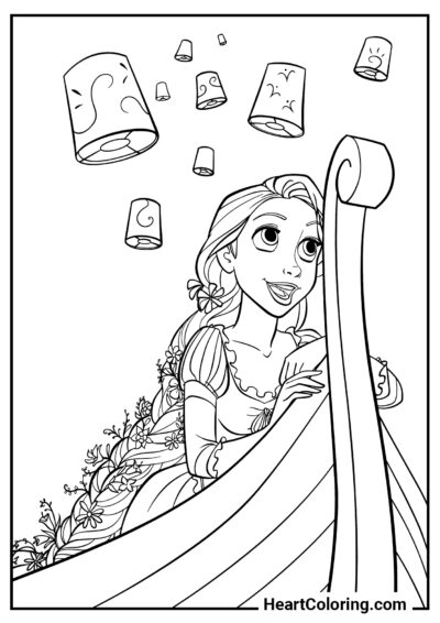 Rapunzel in a boat - Tangled Coloring Pages