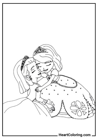 Sisters hug - Sofia the First Coloring Pages