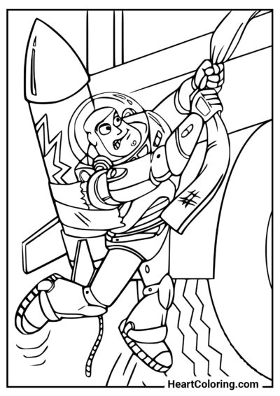 Buzz on the Rope - Toy Story Coloring Pages