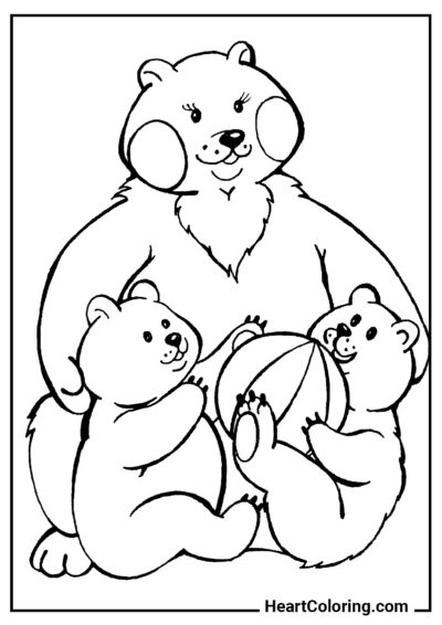 Мама медведь с малышами - Раскраски Медведи