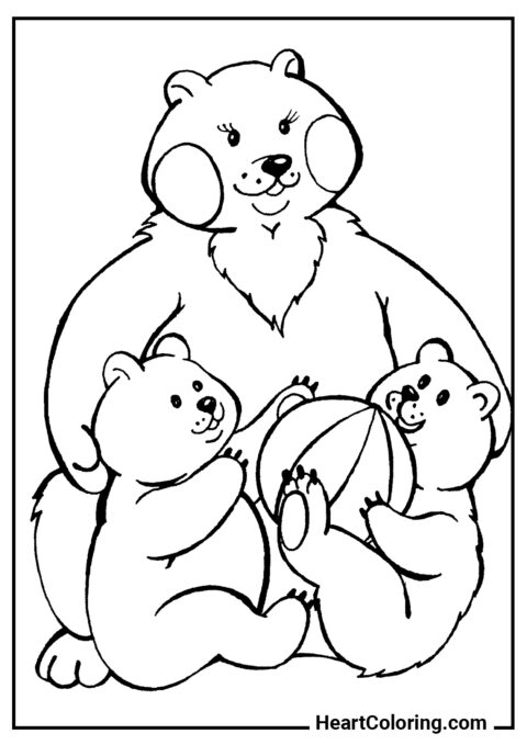 Мама медведь с малышами - Раскраски Медведи