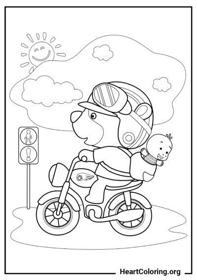 Orso su una Moto - Disegni di Orsi da Colorare