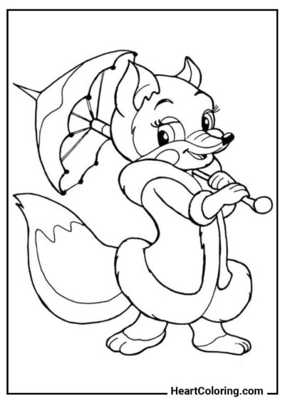 Chanterelle with an umbrella - Foxes Coloring Pages
