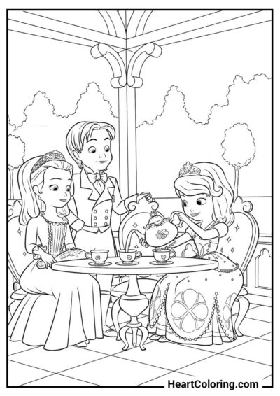 Chá da tarde em família - Desenhos do Princesinha Sofia para Colorir