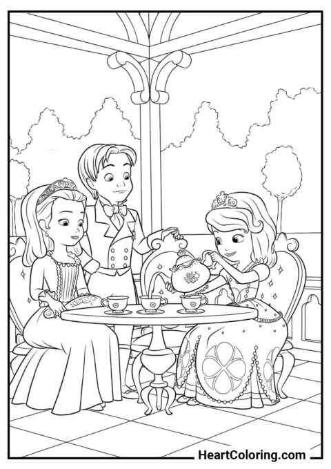 Chá da tarde em família - Desenhos do Princesinha Sofia para Colorir
