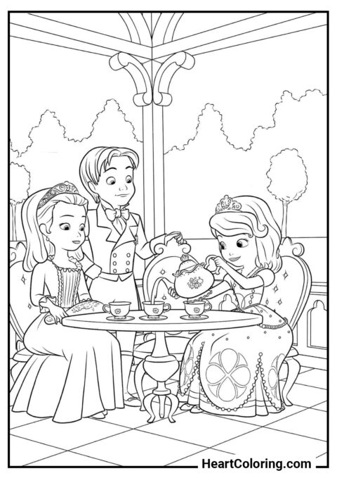 Family tea party - Sofia the First Coloring Pages