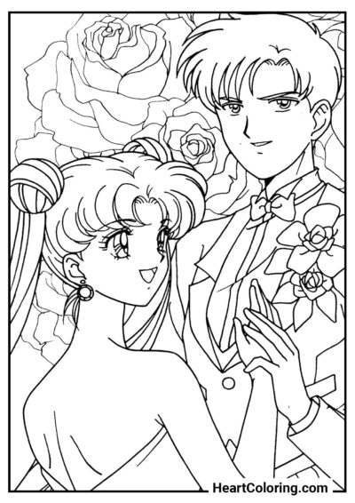 Sailor Moon et Tuxedo Mask - Coloriages Sailor Moon