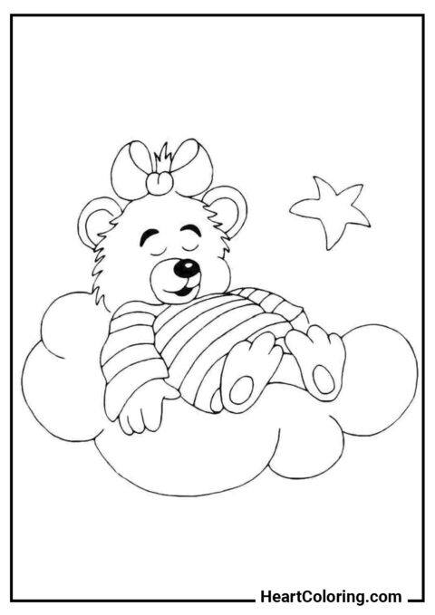 Спящий медведь на облаке - Раскраски Медведи