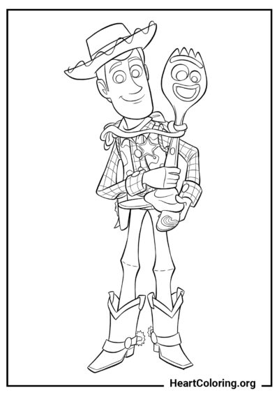 Woody et Forky - Coloriage Toy Story