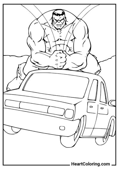 Kaputtes Auto - Ausmalbilder von Hulk