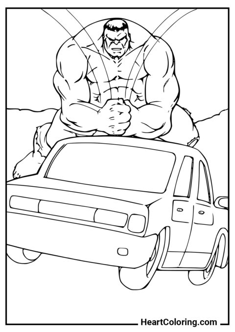 Kaputtes Auto - Ausmalbilder von Hulk