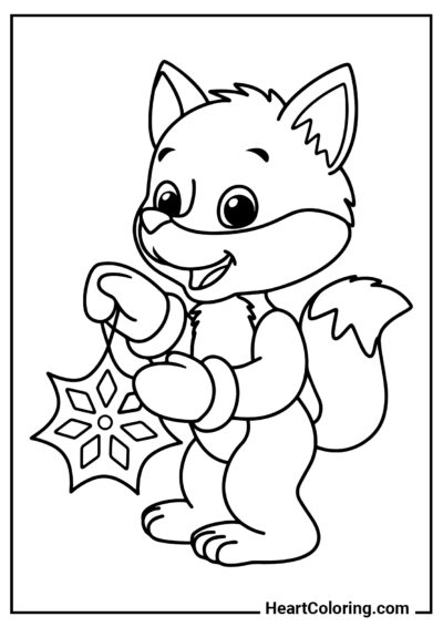 Pequena raposa com floco de neve - Desenhos de Raposas para Colorir