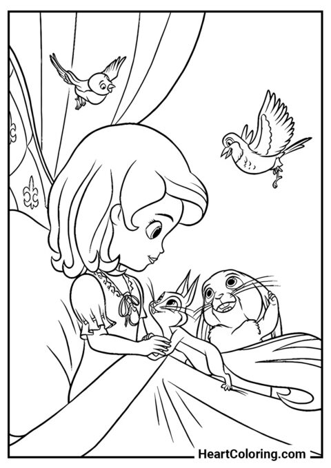 Princesa con mascotas - Dibujos de Princesita Sofía para Colorear