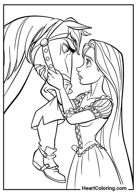 Rapunzel et Maximus - Coloriage Raiponce