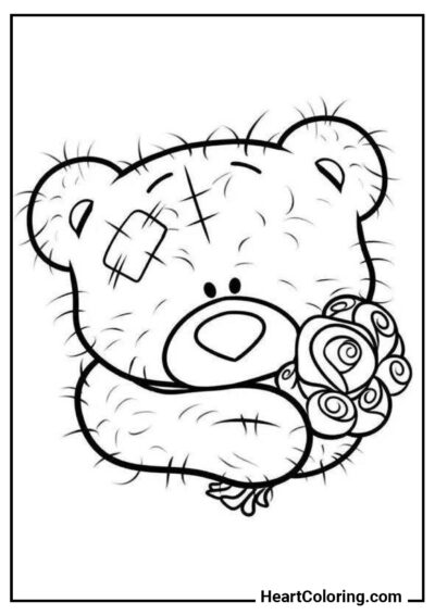 Oso de peluche con flores - Dibujos de Osos para Colorear