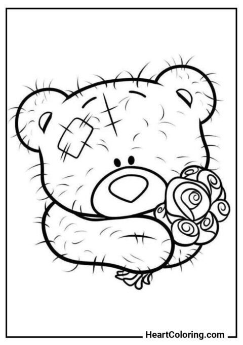 Urso de pelúcia com flores - Desenhos de Ursos para Colorir