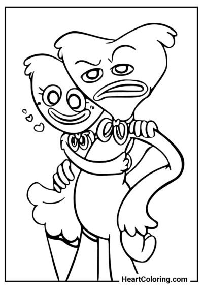 Huggy Wuggy and Kissy Missy - Poppy Playtime Coloring Pages