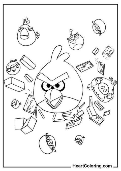 Exterminio de Cerditos - Dibujos de Angry Birds para Colorear