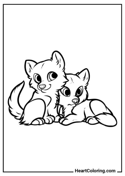 Pair of fox cubs - Foxes Coloring Pages
