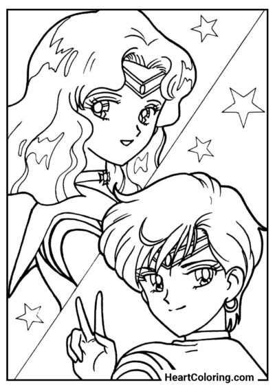 Sailor Uranus and Sailor Neptune - Sailor Moon Coloring Pages