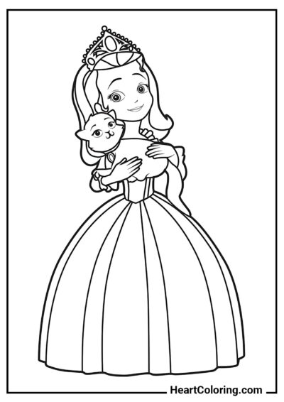 Amber con un gato - Dibujos de Princesita Sofía para Colorear