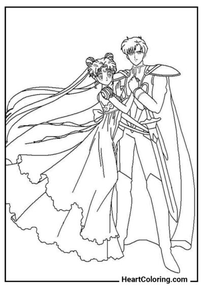 Usagi e Mamoru - Desenhos de Sailor Moon para Colorir