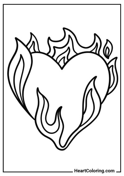 Corazón de Fuego - Dibujos de Corazones para Colorear