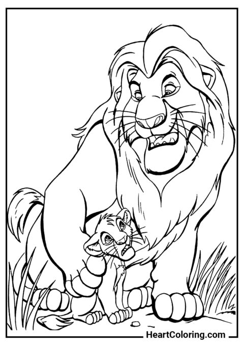 Simba and Mufasa - The Lion King Coloring Pages