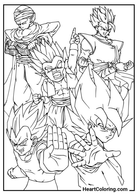 Time de amigos - Desenhos de Dragon Ball Z para Colorir