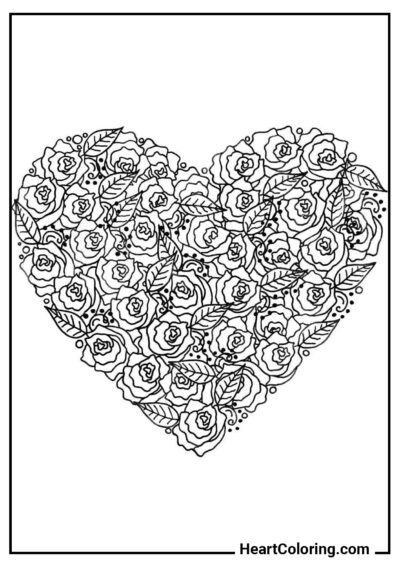 Corazón de Rosas - Dibujos de Corazones para Colorear