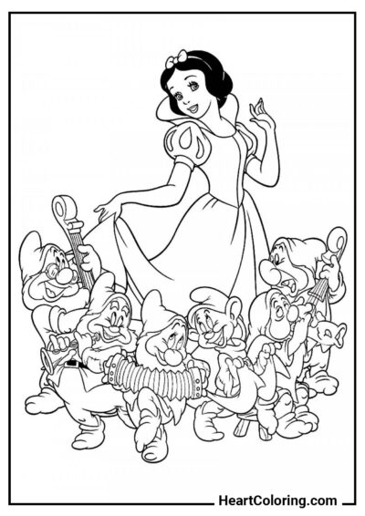 Danse avec les nains - Coloriages de Blanche Neige