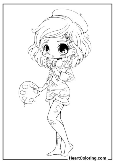 Fille artiste - Coloriages Kawaii