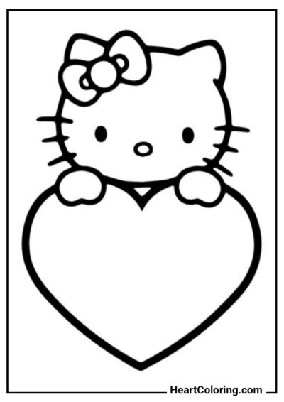 Hello Kitty com coração - Desenhos de Coração para Colorir