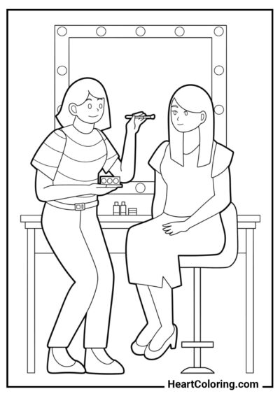 Makeup Artist with a Client - Makeup Coloring Pages