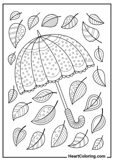 Parapluie avec des Feuilles - Coloriages d’Automne