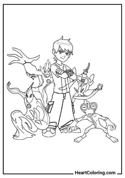 Ben and the Aliens - Ben 10 Coloring Pages