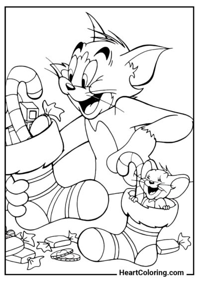 Tom e Jerry no Natal - Desenhos do Tom e Jerry para Colorir