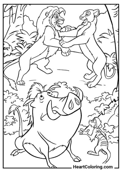 Timon et Pumbaa tristes - Coloriages de Le Roi Lion