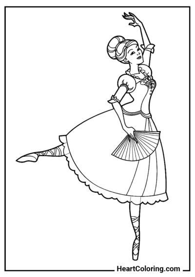 Ballerina with a Fan - Ballerina Coloring Pages