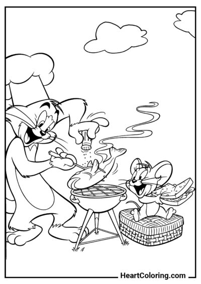 Freunde beim Grillen - Ausmalbilder von Tom und Jerry