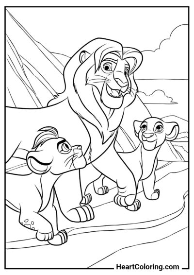 Simba com crianças - Desenhos do Rei Leão para Colorir