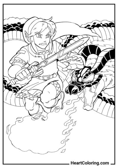 Battle with a Fire-Breathing Dragon – a cool page to color