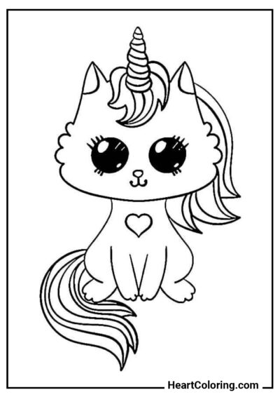 Chat licorne - Coloriages Kawaii