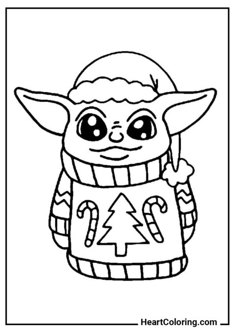 Grogu in a Christmas sweater - Baby Yoda Coloring Pages