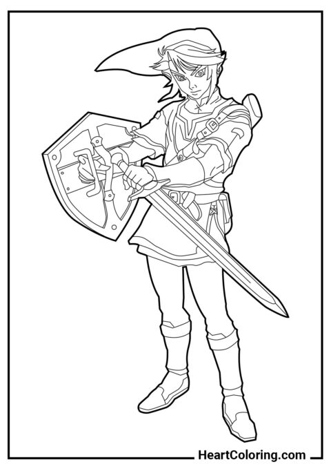 Link com escudo e espada - Desenhos de Zelda para Colorir